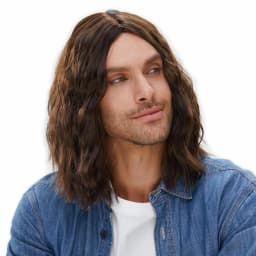 Men's Black Long Curly Wig, Fashionable and Classic Style, Black Synthetic Fiber Wig, Rock Style Suitable for Daily Wear