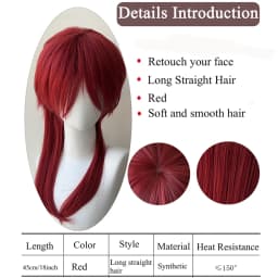 AOSI Wine Red Mullet Head Wigs with Bangs Long Synthetic Straight Men Women Anime Halloween Cosplay Hair Wig for Daily Party