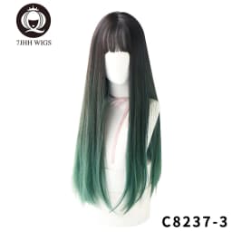 7JHHWIGS Long Wavy Synthetic Black Wigs For Women With Fringe Fashion Heat Resistant Mid-Length Daily Straight Light Brown Hair