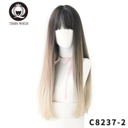 7JHHWIGS Long Wavy Synthetic Black Wigs For Women With Fringe Fashion Heat Resistant Mid-Length Daily Straight Light Brown Hair