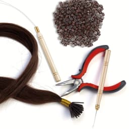 Hair Extension Kit Pliers Pulling Hook Bead Device Tool Kits and 100PCS Black Silicone Lined Micro Rings