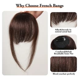 Brown Wispy Bangs Human Hair Bangs OverHead Clip in Hair Extension Natural Hair in Air Bangs Fringe Hairpieces for Women 4.5inch