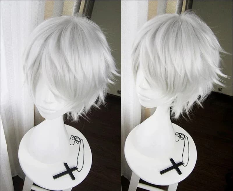 Anime Tokyo Ghoul Kaneki Ken Synthetic Wigs Short Silver White Heat Resistant Hair Cosplay Wig