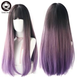7JHHWIGS Long Straight Synthetic Light Brown Wigs With Bang For Women Heat-Resistant Daily Use Hair Hot Sell Wholesale Wigs