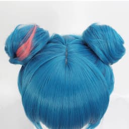 Arcane Jinx Cosplay Wig Blue Pink Highlight Short Synthetic Wig With Optional Double Buns For Halloween Game Role Play Costume
