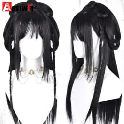 Synthetic Ancient Hanfu Wig One-Piece Full Head Set Design Wig Heat-Resistant Cosplay Party Dress Up Wig With Braids for Women