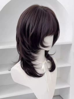 Synthetic Brown Black Medium Straight Jellyfish Wig with Bangs Natural Layered Wig Suitable for Women Daily Party