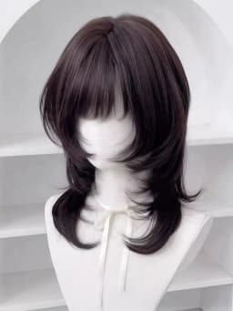 Synthetic Brown Black Medium Straight Jellyfish Wig with Bangs Natural Layered Wig Suitable for Women Daily Party
