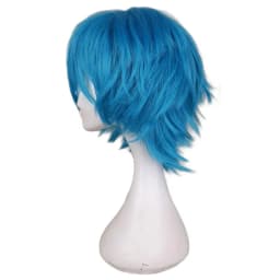 Halloween Party Anime Sally Face mask inspired Wig Blue Short Synthetic Cosplay Wigs Heat Resistance Party Wigs