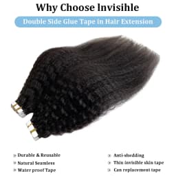 Tape In Kinky Straight Human Hair Extensions Brazilian Hair Adhesive Extensions Skin Weft Black 100% Real Human Hair for Women