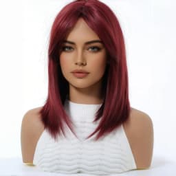 Stylish Wine-Red Layered Wig with Bangs, Suitable for Women. Soft and Easy to Manage, This Wine-Red Synthetic Wig