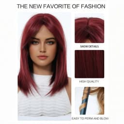 Stylish Wine-Red Layered Wig with Bangs, Suitable for Women. Soft and Easy to Manage, This Wine-Red Synthetic Wig