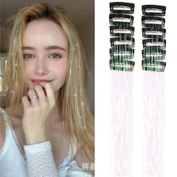 12Pcs Synthetic Hair Tinsel 20Inch Clip in Glitter Tinsel Hair Clip in Hair Tinsel Kit Heat Resistant Shiny Sparkle Fairy Hair