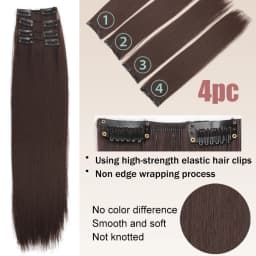 4pc Synthetic Women's 16inch/20inch/24inch Four Piece Straight Hair Extensions, Black/Brown Wig, Suitable for Daily Wear