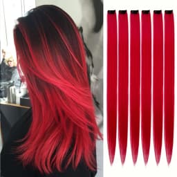 6pcs/pack Clip in Hair Extensions Colored Party Highlights for Girls 22inch Multi-colors Straight Hair Synthetic Hairpieces