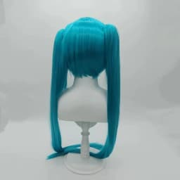 Turquoise Blue Cosplay Wig Long Straight With Bangs Double Ponytail Heat Resistant Synthetic Wig For Women