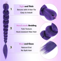 Purple 26inch Braid Clip in Ponytail Hair Extension Long Ponytail Hairpieces Cosplay for Kids Girl Halloween Christmas