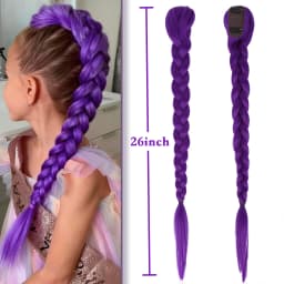 Purple 26inch Braid Clip in Ponytail Hair Extension Long Ponytail Hairpieces Cosplay for Kids Girl Halloween Christmas