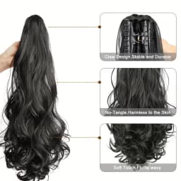 Synthetic Long Curly Ponytail Heat-resistant Claw Clip in Hair Extension Daily Easy to Wear Hairpiece for Women