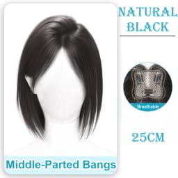 Straight Invisible Middle Part Hair Toupee Bangs Natural Looking Seamless Fluffy Synthetic Hairpiece for Women Topper Daily Wear