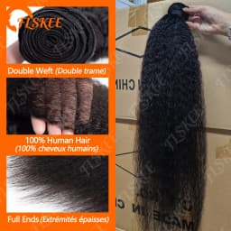 FLSKEE 100% Human Hair Bundles With Closure Kinky Straight Peruvian Raw 3 Bundle With 4x4 Lace Closure Yaki Straight Weave And Closure