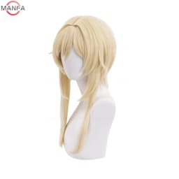 In Sstock Traveller Lumine Cosplay Wig Mid Long Blonde Heat Resistant Synthetic Hair Game Anime Genshin Cosplay Wigs + WigCap