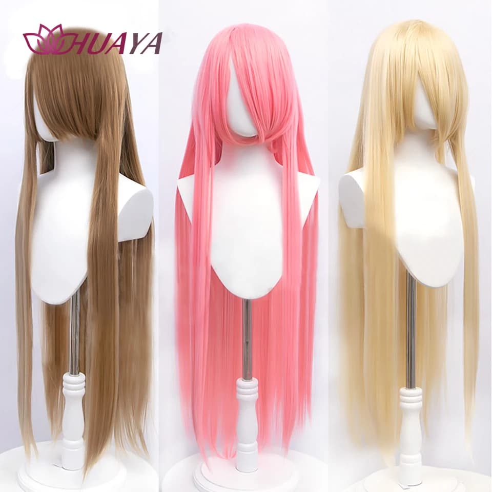 HUAYA 100cm Long Straight Wig Synthetic Cosplay Wig for Women Blonde Red Pink Grey Purple 23 Colors False Hair Christmas Wigs