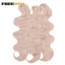 FREEDOM Synthetic Body Wave Crochet Hair 24 Inches 3PCS Hair Braids Fake Hair Wavy Ombre Brown Blonde Braiding Hair Extensions
