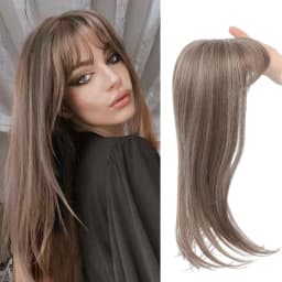 Synthetic Long Straight Topper Hair Piece With Bangs Invisible Seamless Clip Overhead Toupee Replacement block Cover White Hair