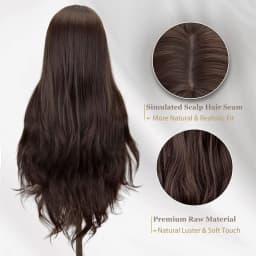 Synthetic Middle Part Wig without Bangs Dark Brown Daily Use Natural Hair Heat Resistant Long Wigs for Women