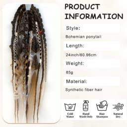 24 Inch Synthetic Boho Dread Ponytail Clip In Viking Braid With Shell Charm Beads Hair Extensions For Women