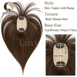 Human Hair Topper With Bangs Women 5x9cm Natural Black Brown Highlights Blonde Skin Scalp Clip in Topper Hair Pieces Human Hair