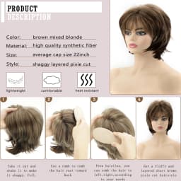 Brown Short for White Women Layered Pixie Cut with Blonde Highlights Natural Looking Synthetic Hair Wit