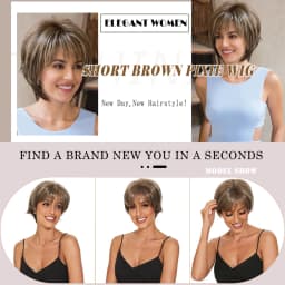 Brown Short for White Women Layered Pixie Cut with Blonde Highlights Natural Looking Synthetic Hair Wit