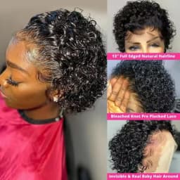 Pixie Cut Wigs Human Hair Short Curly Lace Front Human Hair Wigs Brazilian 13x1 Transparent Lace Wigs Water Wave Bob Wig