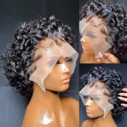 Pixie Cut Wigs Human Hair Short Curly Lace Front Human Hair Wigs Brazilian 13x1 Transparent Lace Wigs Water Wave Bob Wig