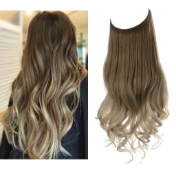 Synthetic No Clip Wave Hair Extensions Ombre Natural Black Blonde Pink One Piece False Hairpiece Fish Line Fake Hair Piece