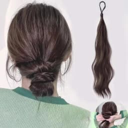 Long Wavy Synthetic Self-Winding Ponytail Hair Extensions With Elastic Rubber Band Braided Hair Bundle For Women Increase Hair