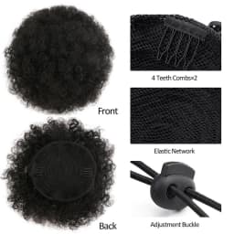 1PC Women's 10-Inch Afro Kinky Curly Synthetic Ponytail Extension with Drawstring Basic Style Afro Puff Hair Bun Wig Daily U