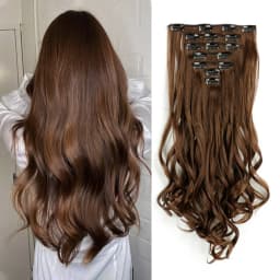 Synthetic 24Inch 16Clips Long Curly Hair Extension Heat Resistant Hair Extension Clips In Ombre Black Brown Blond Women
