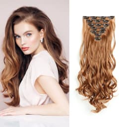 Synthetic 24Inch 16Clips Long Curly Hair Extension Heat Resistant Hair Extension Clips In Ombre Black Brown Blond Women