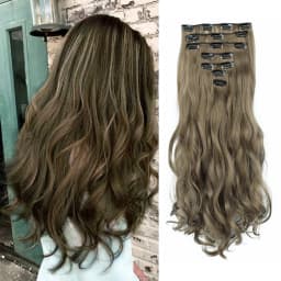 Synthetic 24Inch 16Clips Long Curly Hair Extension Heat Resistant Hair Extension Clips In Ombre Black Brown Blond Women