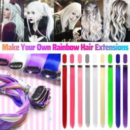 6/12 PCS White Hair Extensions Clip in, Colored Party Highlights Extension Synthetic Hairpiece Straight 22 inch