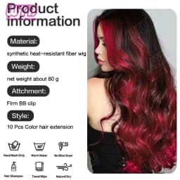 10 PCS Colored Synthetic Hair Extension Wigs for Women BB Clip Style Straight Hair Extension Wigs Suitable for Holiday Events