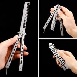 Foldable Comb Stainless Steel Practice Training Butterfly Knife Comb Beard Moustache Brushe Salon Hairdressing Hair Styling Tool