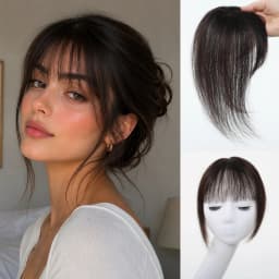 10 Inch Natural Black 100% Human Hair Topper with Bangs Straight Clip in Hairpiece for Women Thinning Hair Toppers