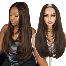Highlight Brown U Part Wigs for Black Women Straight V Part Wig Half Wig | 24 Inch Yaki Straight Synthetic Wig Glueless