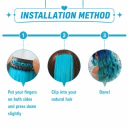 Colored Hair Extensions Clip in Teal Blue 5/10 Pieces Synthetic