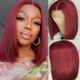 Classic 99J Colored Straight Hair Bob Wig 13x4 HD Transparent Lace 200 Density Preplucked Hairline Baby Hair 8-14 Inch Durable Hair For Ladies Dating Daily Wear