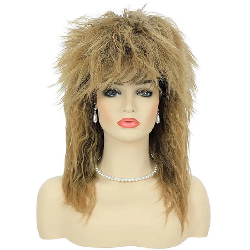 HAIRJOY Synthetic Hair 80s Tina Diva Costume Wig for Women Big Blonde Rocker Mullet Wigs Glam Punk Rock Rockstar Cosplay Wig